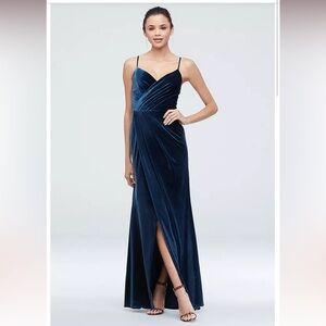 David's Bridal Navy Blue Velvet Dress